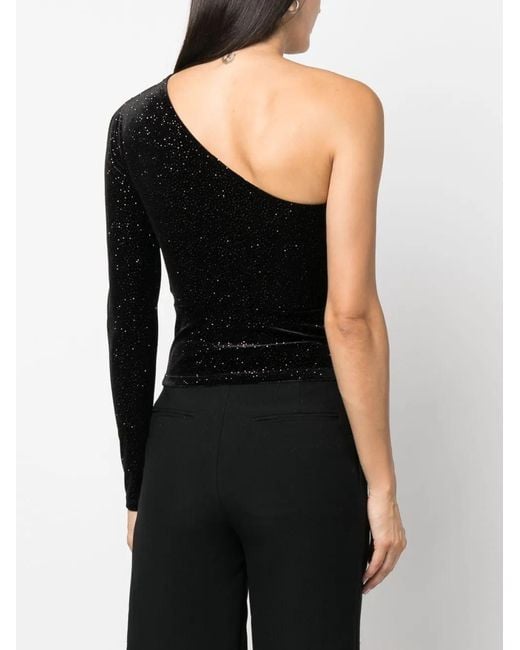 Patrizia Pepe Black Glitter-Detail Asymmetric Velvet Top