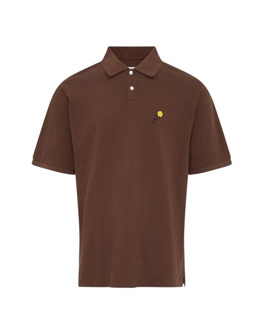 vowels Brown Embroidered-Logo Polo Shirt for men