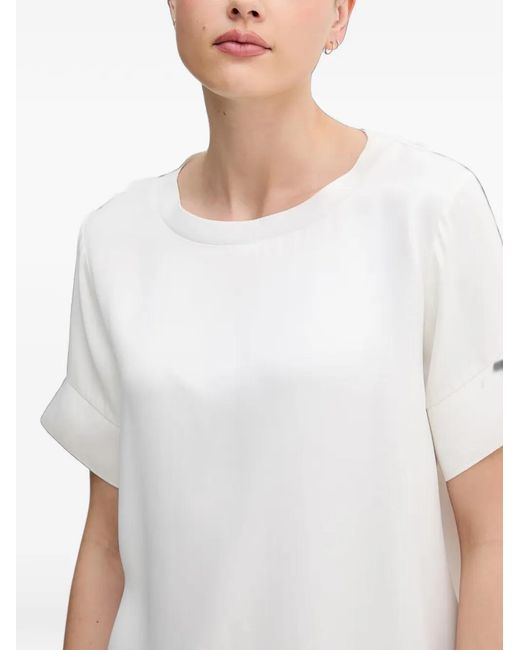 Sisley White Round-Neck Cuffed-Sleeve T-Shirt