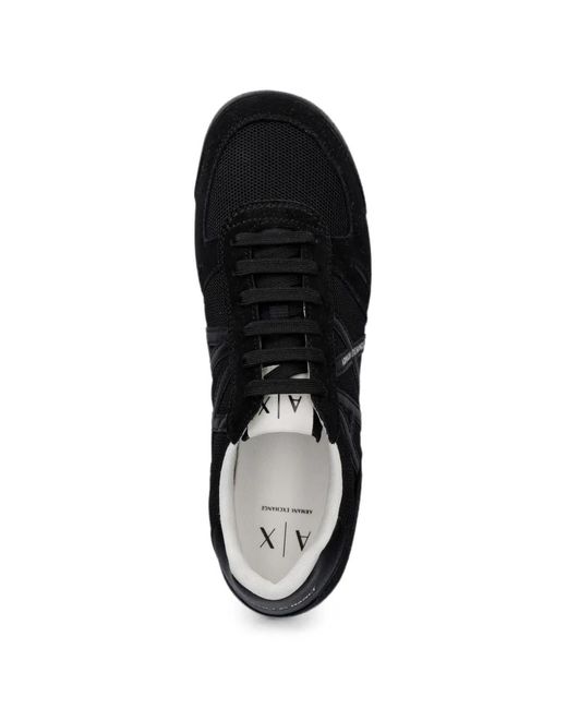 ARMANI EXCHANGE Black Logo-Patch Sneakers for men