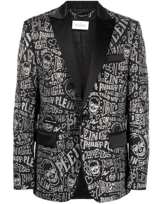 Philipp Plein Black Logo-Embellished Single-Breasted Blazer for men