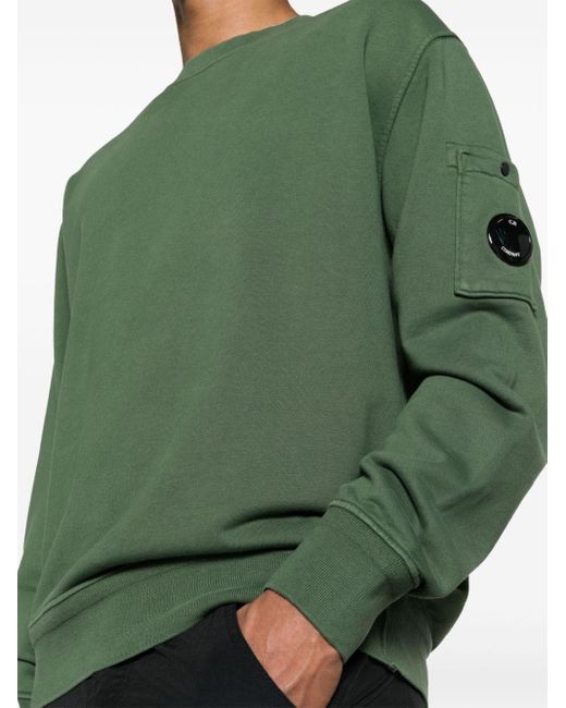 C P Company Green Cotton Diagonal Fleece Lens Sweatshirt for men