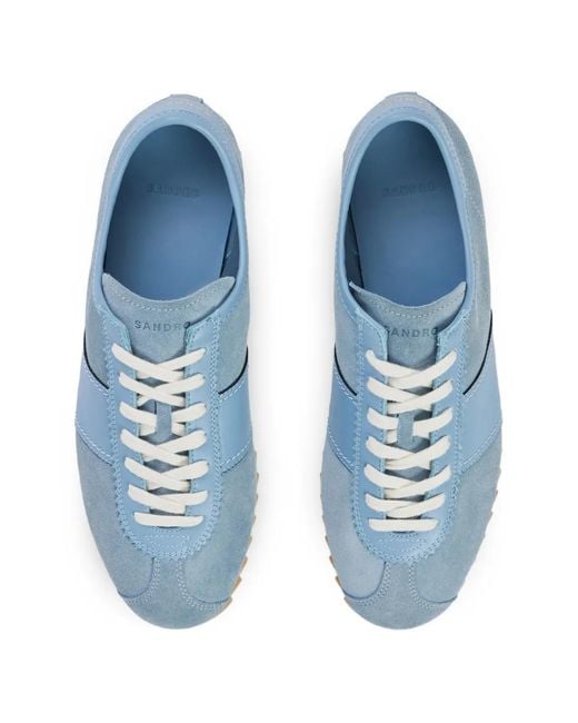 Sandro Blue Low-Top Leather And Suede Trainers for men