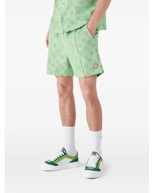 Casablanca Green Monogram-Pattern Track Shorts for men