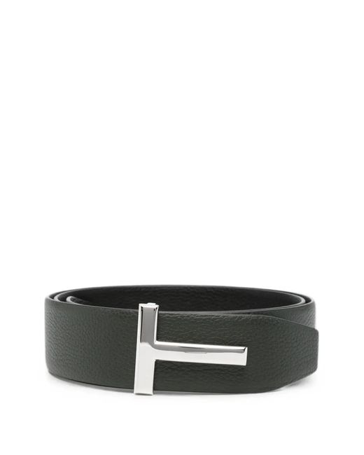 Tom Ford Black T-Buckle Grained Leather Belt for men