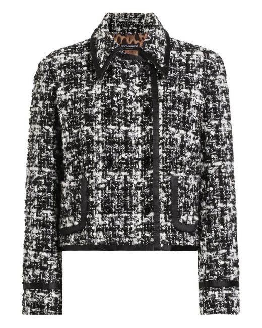 Dolce & Gabbana Black Wool-Blend Check Double-Breasted Jacket