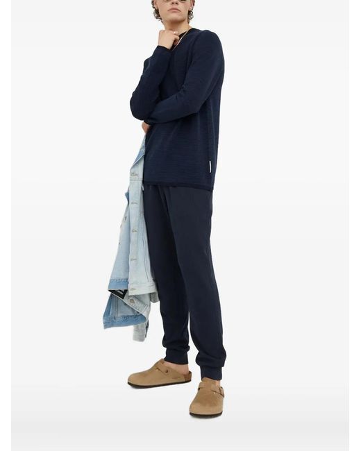 Marc O' Polo Blue Textured-Knit Crew-Neck Sweater for men