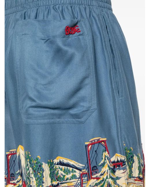 Bode Blue Beaded Graphic-Print Deck Shorts for men