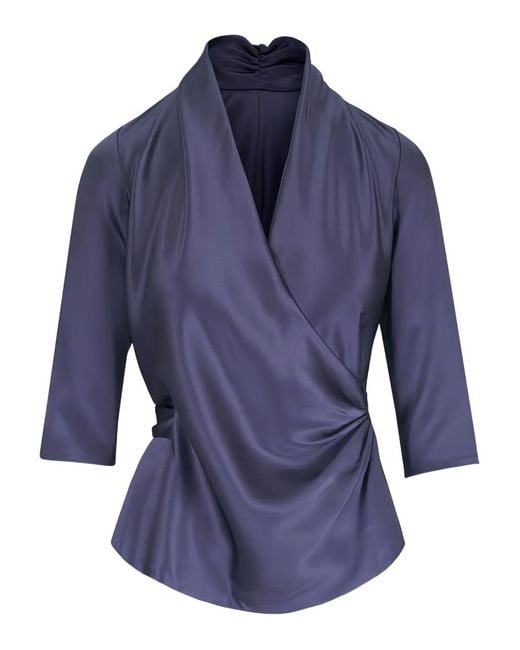 Peter Cohen Blue Silk Wrap Blouse