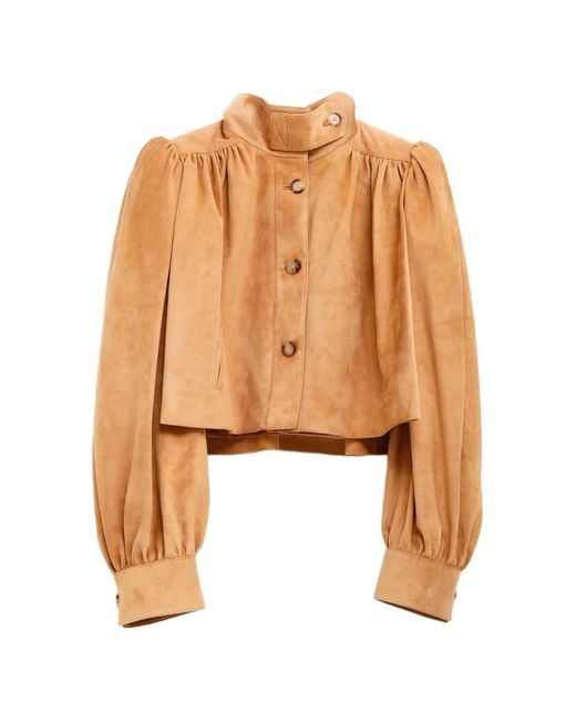Chloé Natural Gathered Puff-Sleeve Jacket