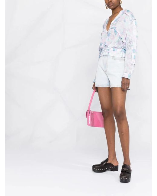IRO Blue Floral-Print V-Neck Blouse