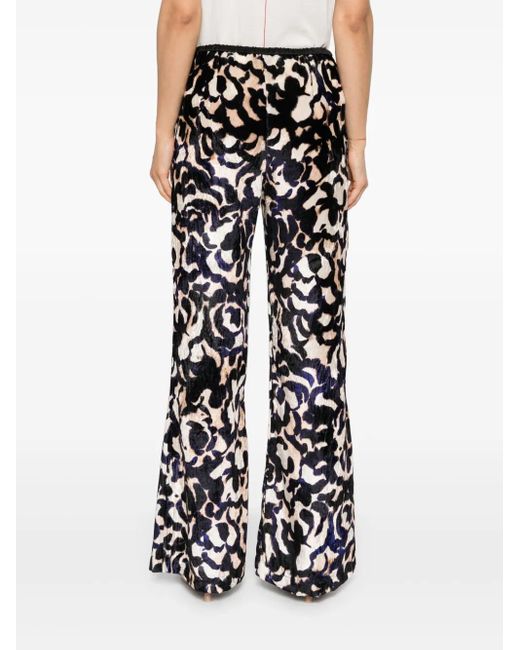 Forte_forte Black Abstract-Print Crushed-Velvet Trousers