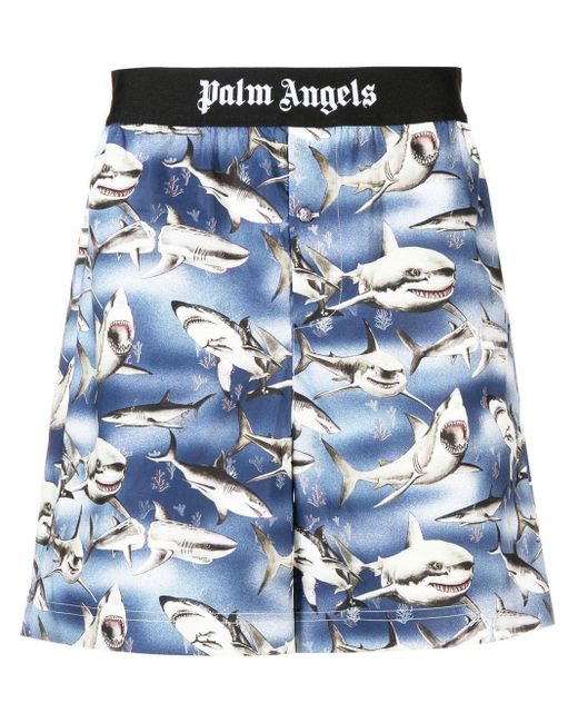 Palm Angels Shorts Met Print in het Blue voor heren