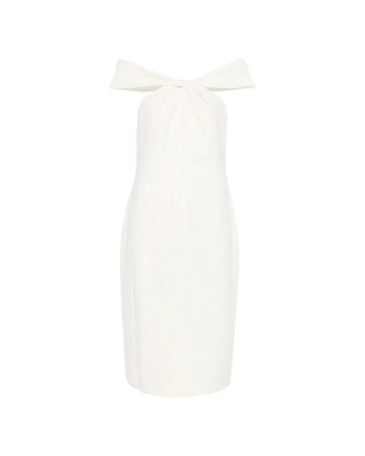 Ralph Lauren White Robe Mi-Longue À Épaules Dénudées