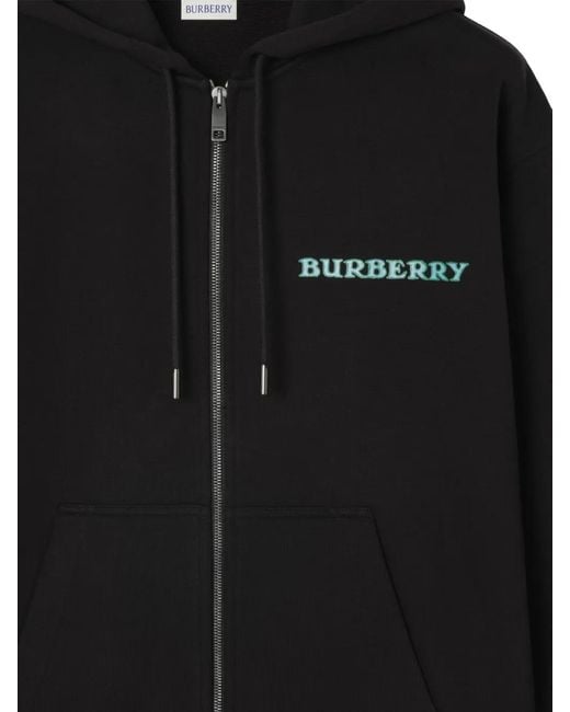 Burberry Blue Heritage-Logo Cotton Zip Hoodie for men