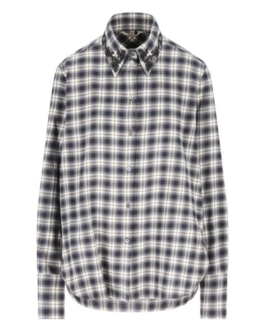 Camisa a cuadros con cuello bordado Barena de color Gray