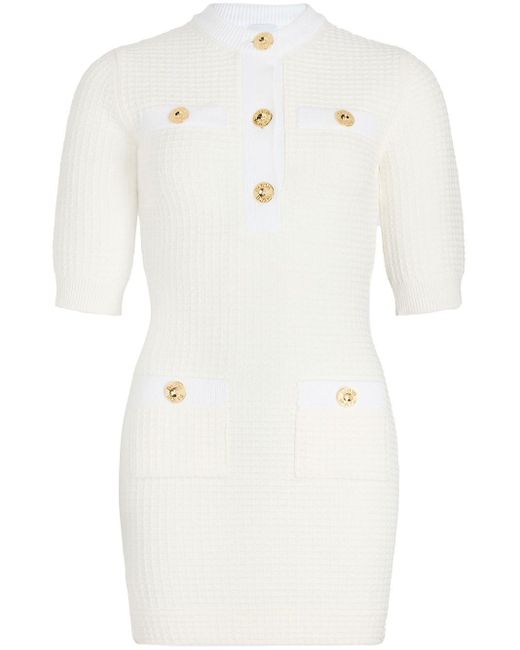 Patou White Waffle-Knit Cotton Mini Dress