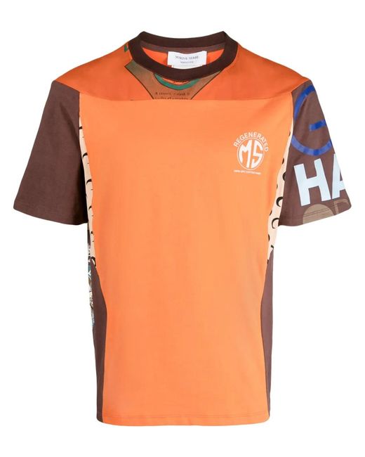 MARINE SERRE Orange Regenerated Patchwork T-Shirt for men