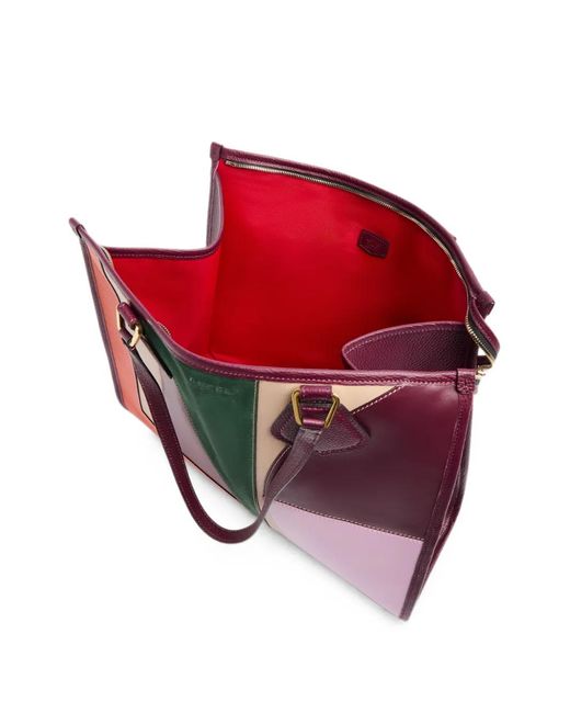 Lancel Red Jour Patchwork Leather Tote Bag