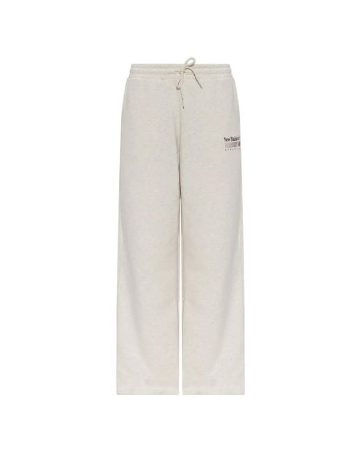 New Balance White Trackside Logo-Print Drawstring Track Pants