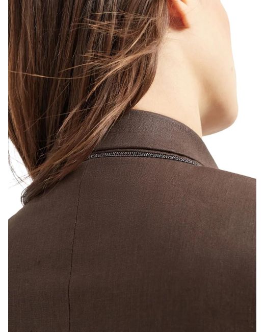 Brunello Cucinelli Brown Shiny Linen Jacket With Shiny Details