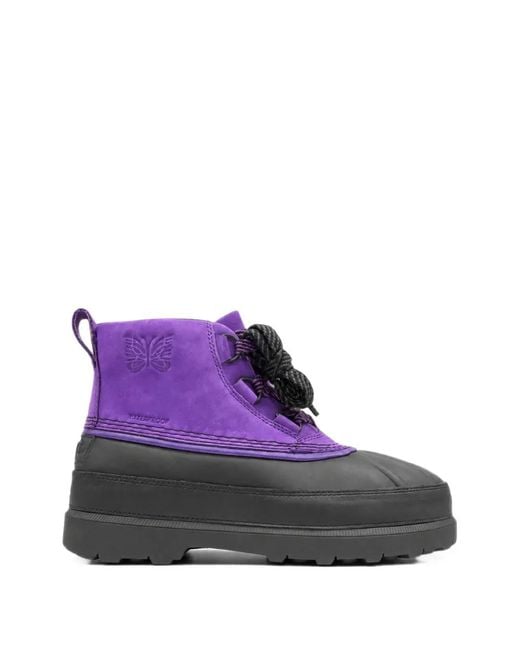 Needles Purple Logo-Embossed Panelled Boots for men