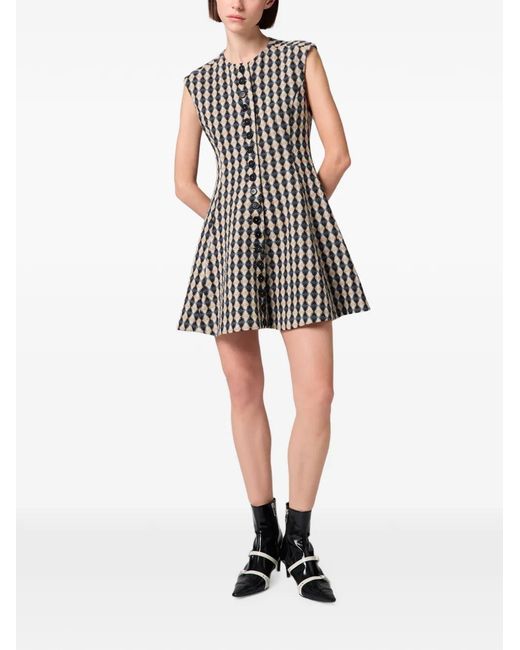 MSGM White Argyle-Pattern Button-Front Dress