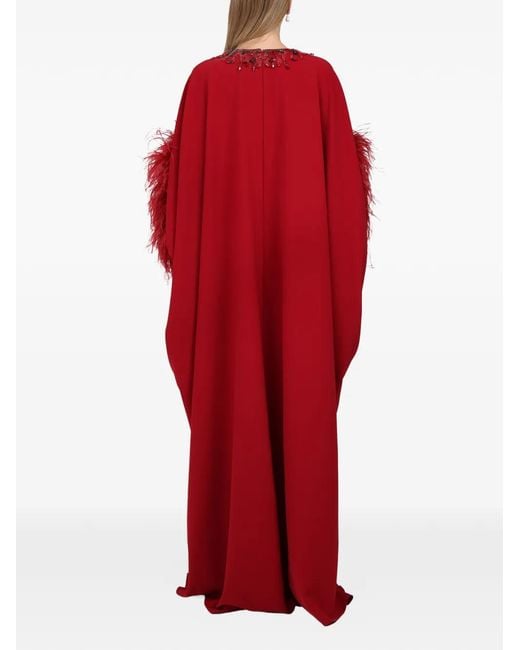 Dina Melwani Red Feather-Sleeve Maxi Dress