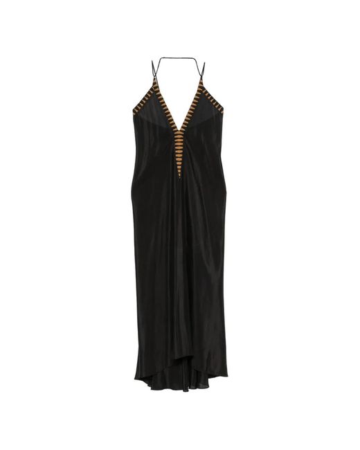 VOLANTIS Black V-Neck Midi Dress