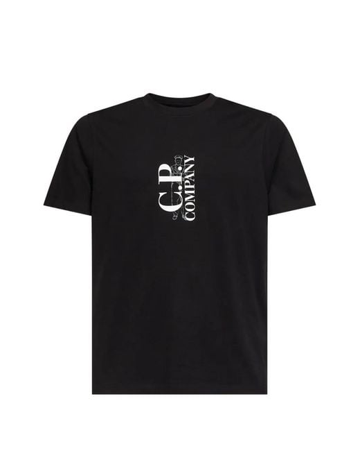 C P Company Black T-Shirt À Logo Imprimé for men
