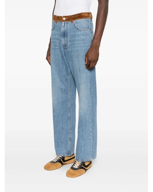 Marni Blue Jeans With Velvet Trim And Floral Appliques for men