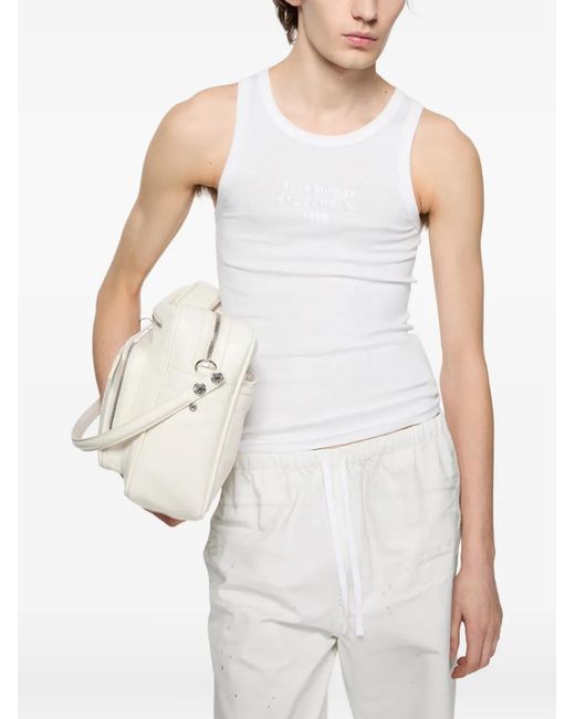 Acne White Logo-Print Ribbed Tank Top
