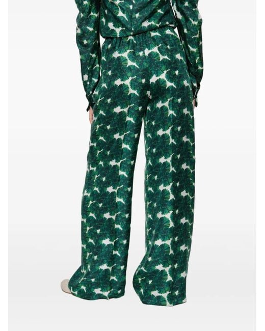 Max Mara Green Leaf-Print Trousers