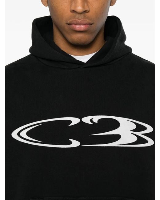 Cole Buxton Black Logo-Print Pouch-Pocket Hoodie for men