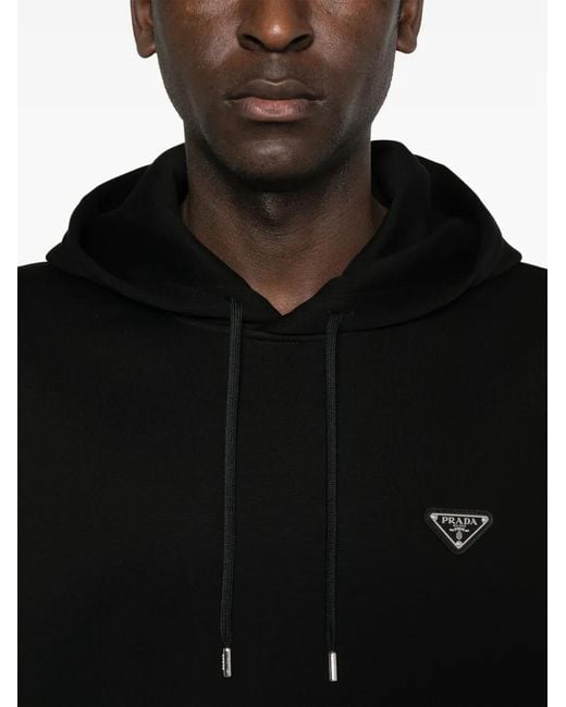 Prada Black Triangle-Logo Hoodie for men