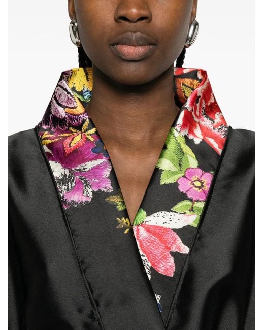 Dolci Follie Black Floral Silk Kimono