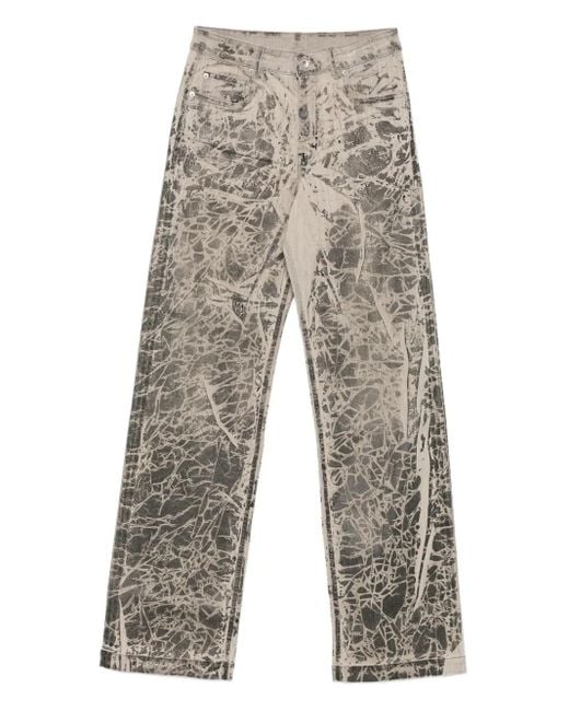 Rick Owens Gray Crackle-Print Jeans