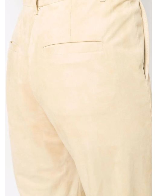 Brunello Cucinelli Natural Cuffed-Ankle Leather Trousers