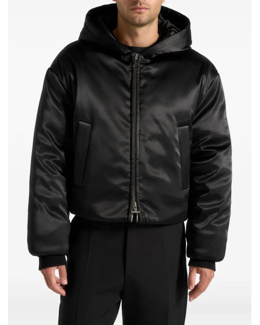 Manière De Voir Black Dario Hooded Satin Crop Jacket for men