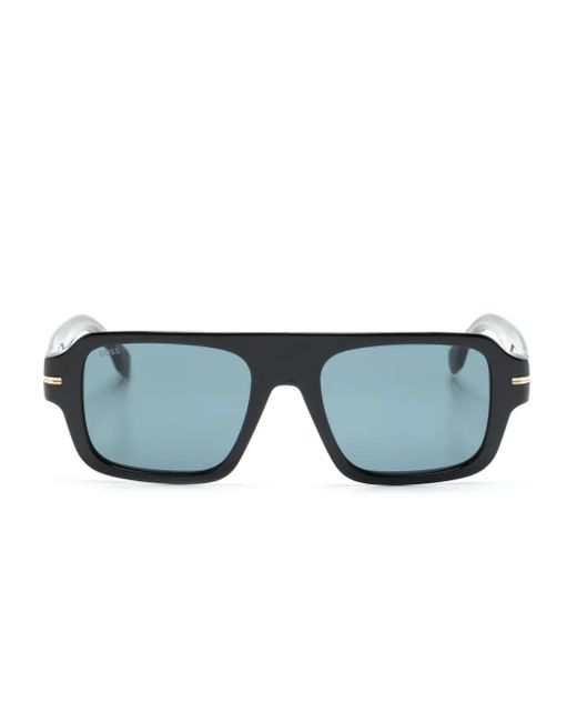 Boss Blue Rectangle-Shape Tinted Sunglasses for men