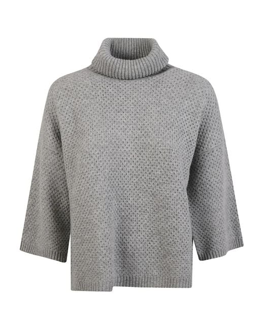 Fabiana Filippi Gray Turtleneck Waffle-Knit Sweater