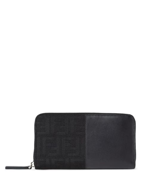 Fendi Black Ff Jacquard Zip-Around Wallet for men