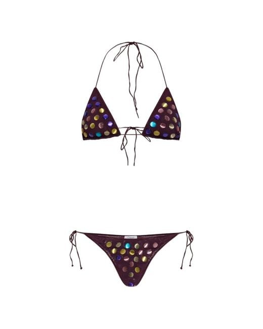 Oseree White Appliqué-Detailed Triangle Bikini