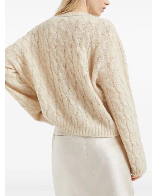 Brunello Cucinelli Natural Crew-Neck Cable-Knit Jumper