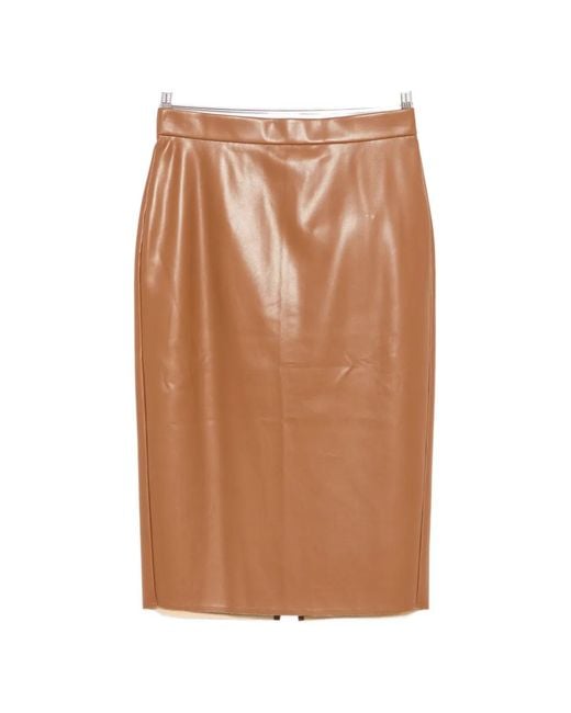 Marina Rinaldi Brown Falasco Faux-Leather Midi Pencil Skirt