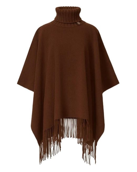 Poncho con flecos y cuello alto Fabiana Filippi de color Brown