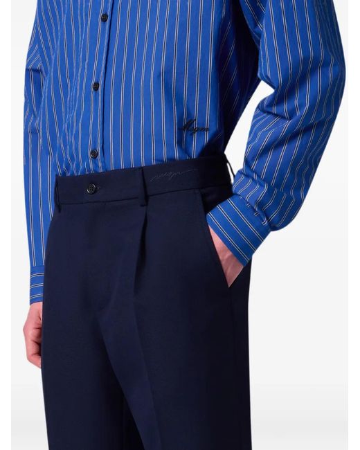 MSGM Blue Pleated-Detail Tailored Trousers for men