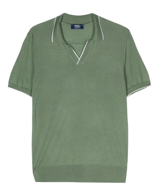 Fedeli Green Wave Fine-Knit Polo Shirt for men