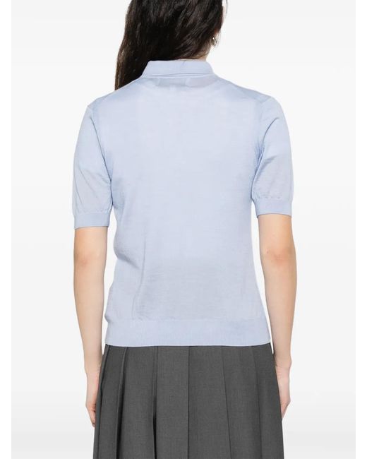Bompard Blue Buttoned Short-Sleeve Polo Top
