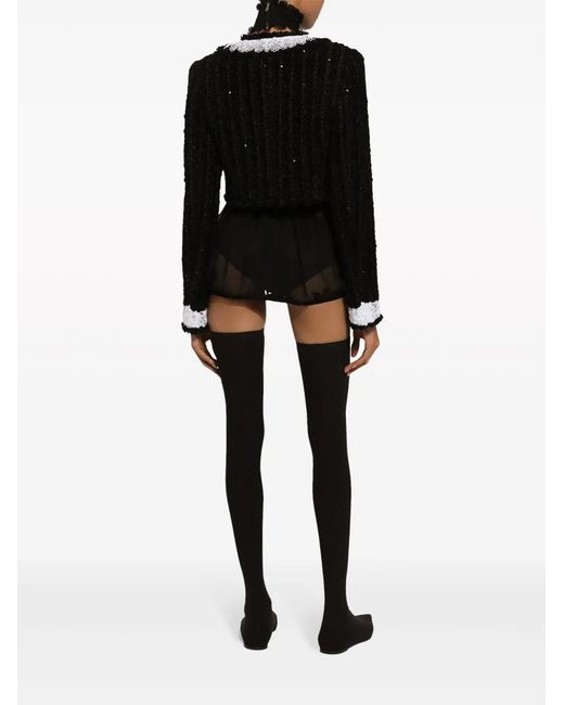 Dolce & Gabbana Black Sequin-Embellished Cropped Jacket